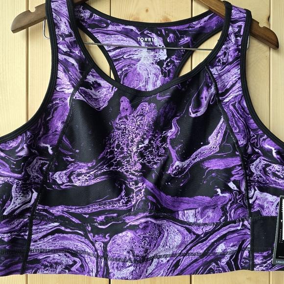 Torrid Active Longline Sports Bra Purple Marbled Print Light Support Size 4 NWT - Picture 2 of 8